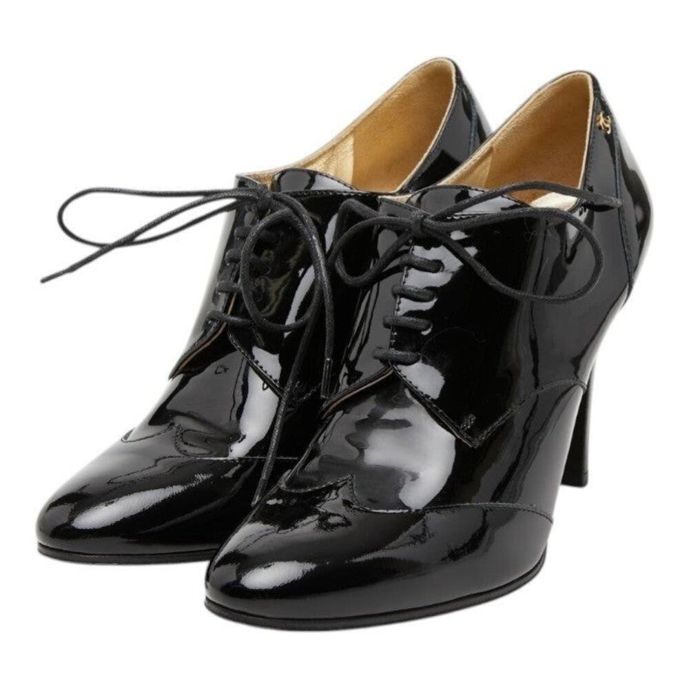 Chanel CC Logo Patent Leather Booties Black